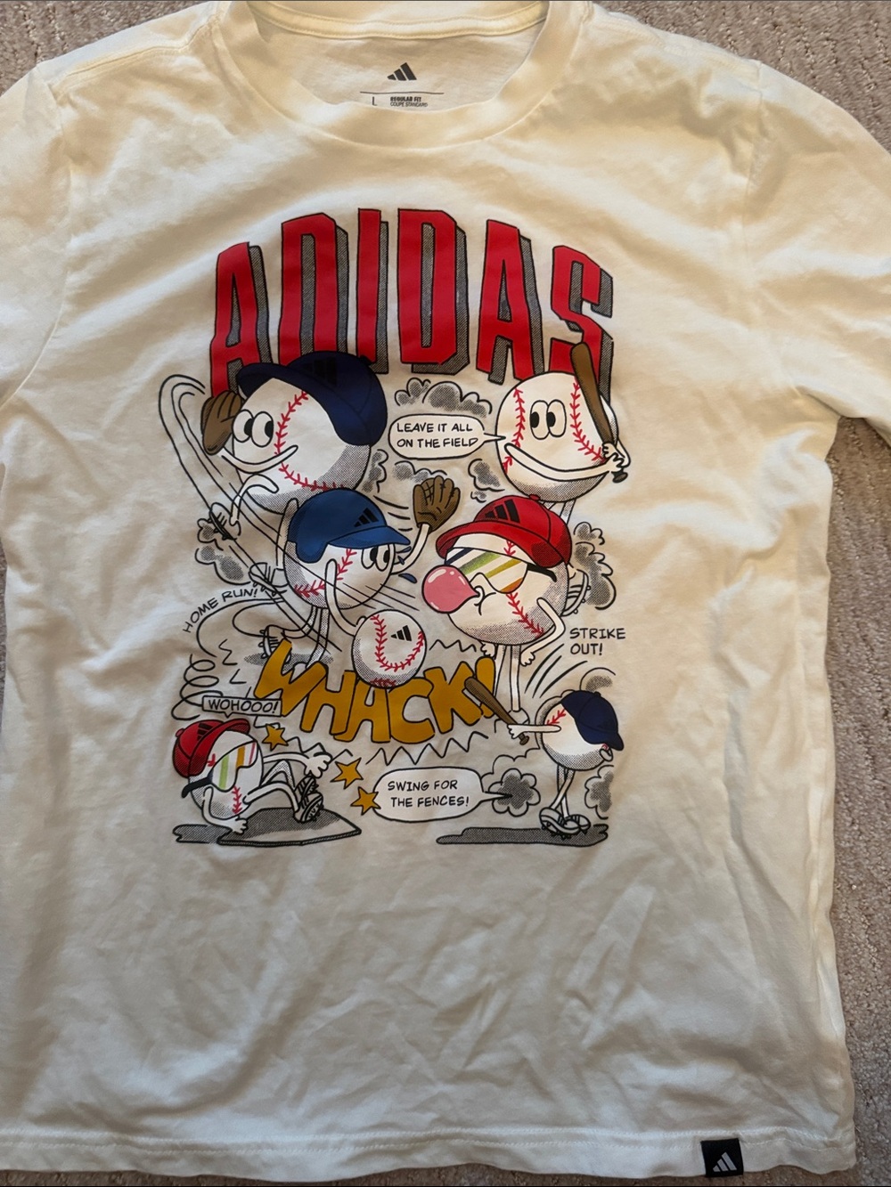adidas White/off white Baseball Graphic Tee with Red Logo boys large 14/16